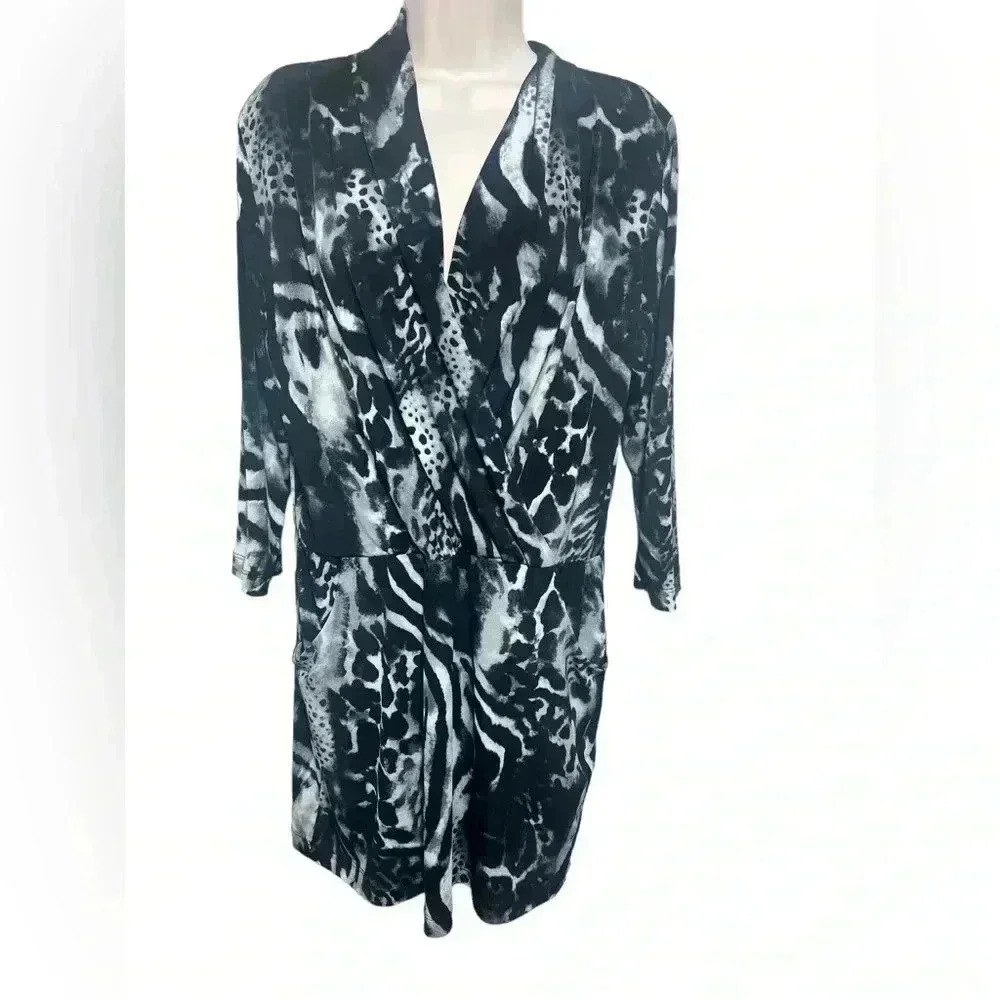 Chico’s Black & White Animal Print Romper – Size M/8